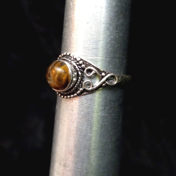 129 Tiger Eye Silver Gemstone Ring size 9 stamped 925 shipping sale - Picture 3 of 9